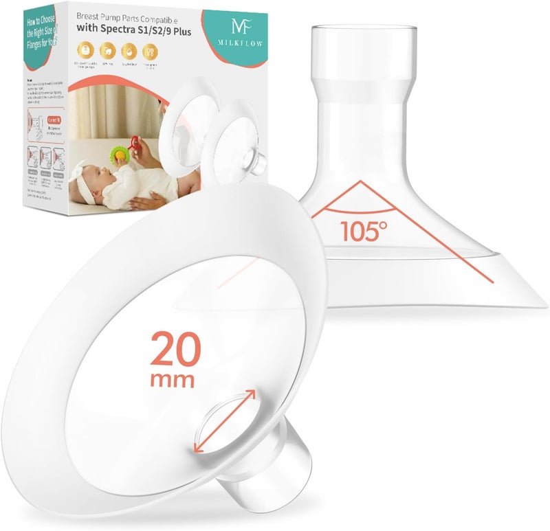 MilkFlow Breast Flanges 20mm 2-Pack for Medela Pump in Style, Symphony, Freestyle, Sonata, Maxflow and Lansinoh Signature Pro Breast Pumps - Image 1